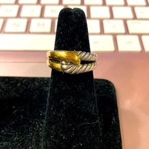 David Yurman Ring with 14 Kt Gold and Sterling in connected loop.